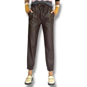 Aves Les Filles brown faux leather joggers S
